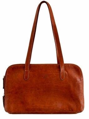 Maledetti Toscani Italian Brown Leather Double Zip Compartments Handbag 13.5x9